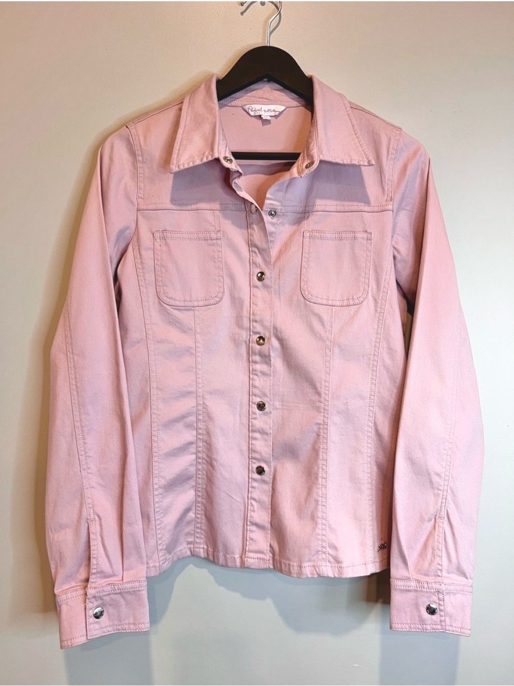 Point Zero Blush Pink Denim Utility Shirt Jacket Snap Front Women’s Small Boho